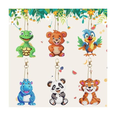 Набір брелків для алмазної мозаїки "Тваринки" BR32, 6 штук