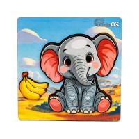 Дерев'яний пазл-вкладиш "Веселе слоненя" Puz-88752 А6, 4 елементи