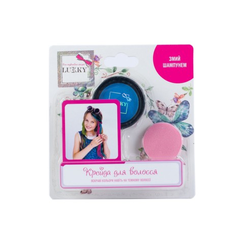 Дитяча пудрова крейда для волосся T11916 зі спонжем, блакитна