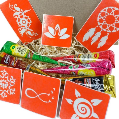 Набір кольорової хни з трафаретами для біо-тату №2 color-henna-set-02