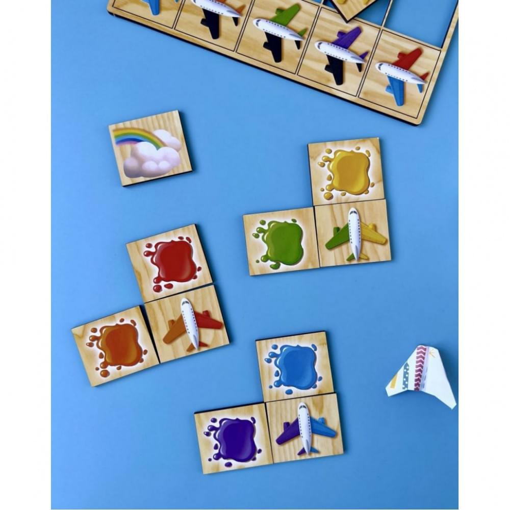 Дерев'яний пазл-сортер "Літаки" Ubumblebees (ПСФ105) PSF105 вивчення кольорів