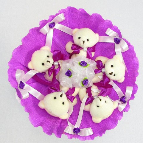 Букет з м'яких іграшок 5 ведмедиків 5291IT бузковий