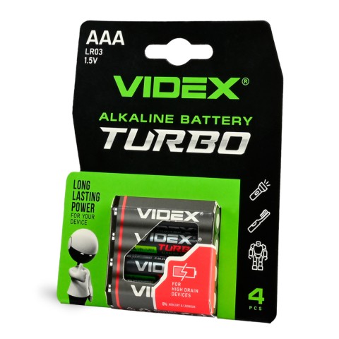 Батарейка лужна Videx LR03/AAA Turbo 4 шт BLISTER