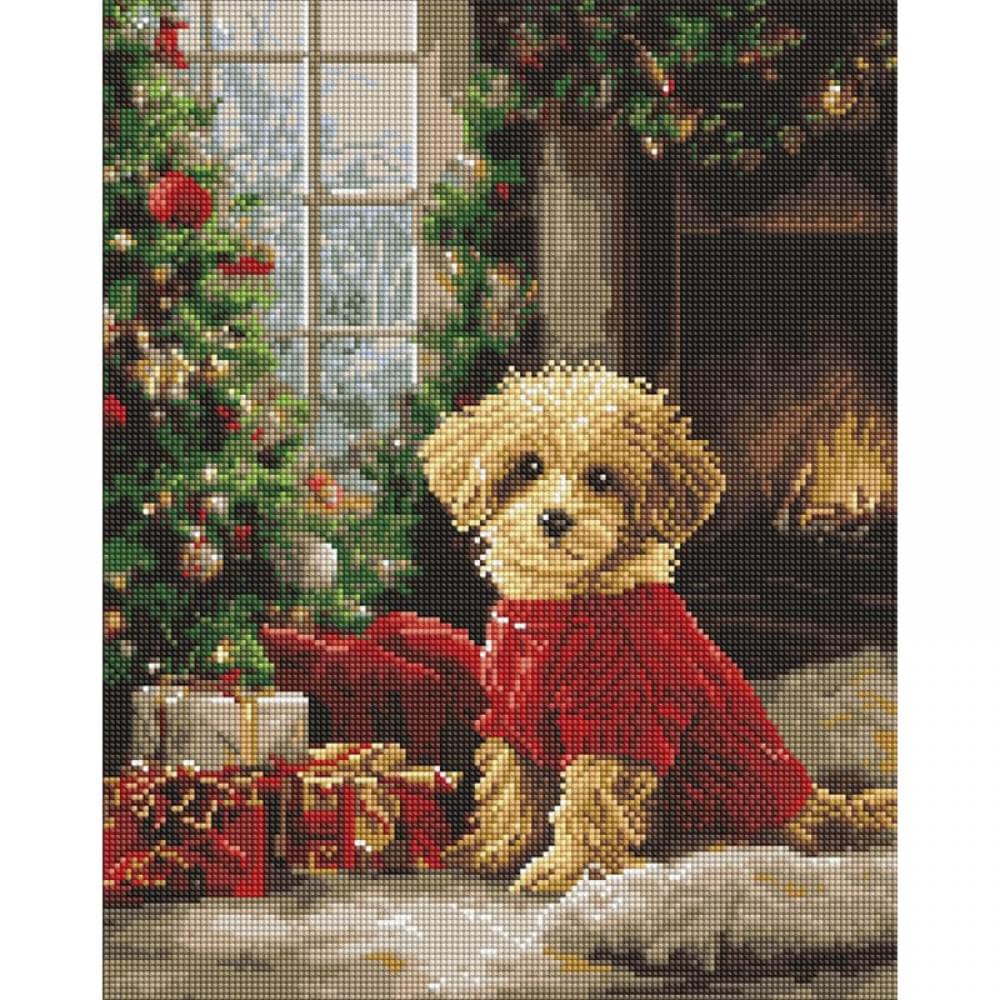 Алмазна мозаїка "Пудель біля ялинки" AMO20011, 40х50 см