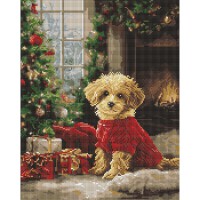 Алмазна мозаїка "Пудель біля ялинки" AMO20011, 40х50 см