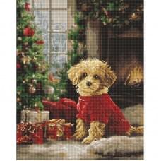 Алмазна мозаїка "Пудель біля ялинки" AMO20011, 40х50 см