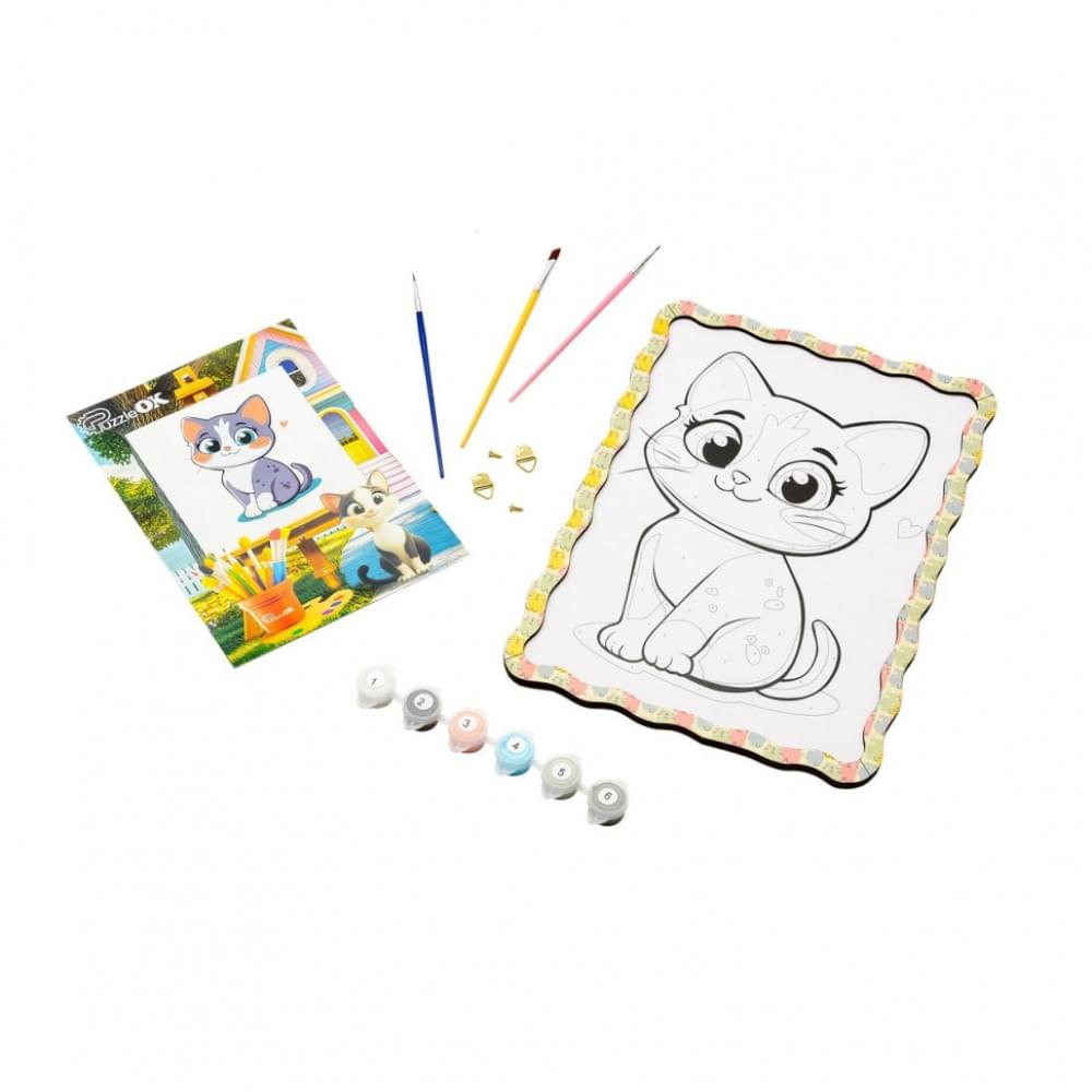 Картина по номерах "Котик" Puz-22945 формат А4 пензлик, фарби, кріплення для стіни