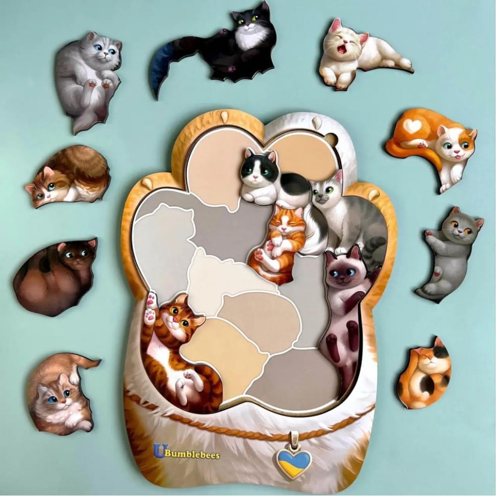 Дерев'яний пазл-вкладиш "Котики-муркотики" Ubumblebees (ПСФ133) PSF133