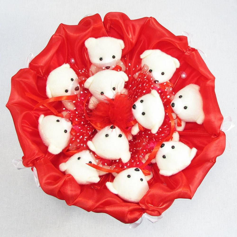 Букет з м'яких іграшок 11 ведмедиків 5281IT червоний