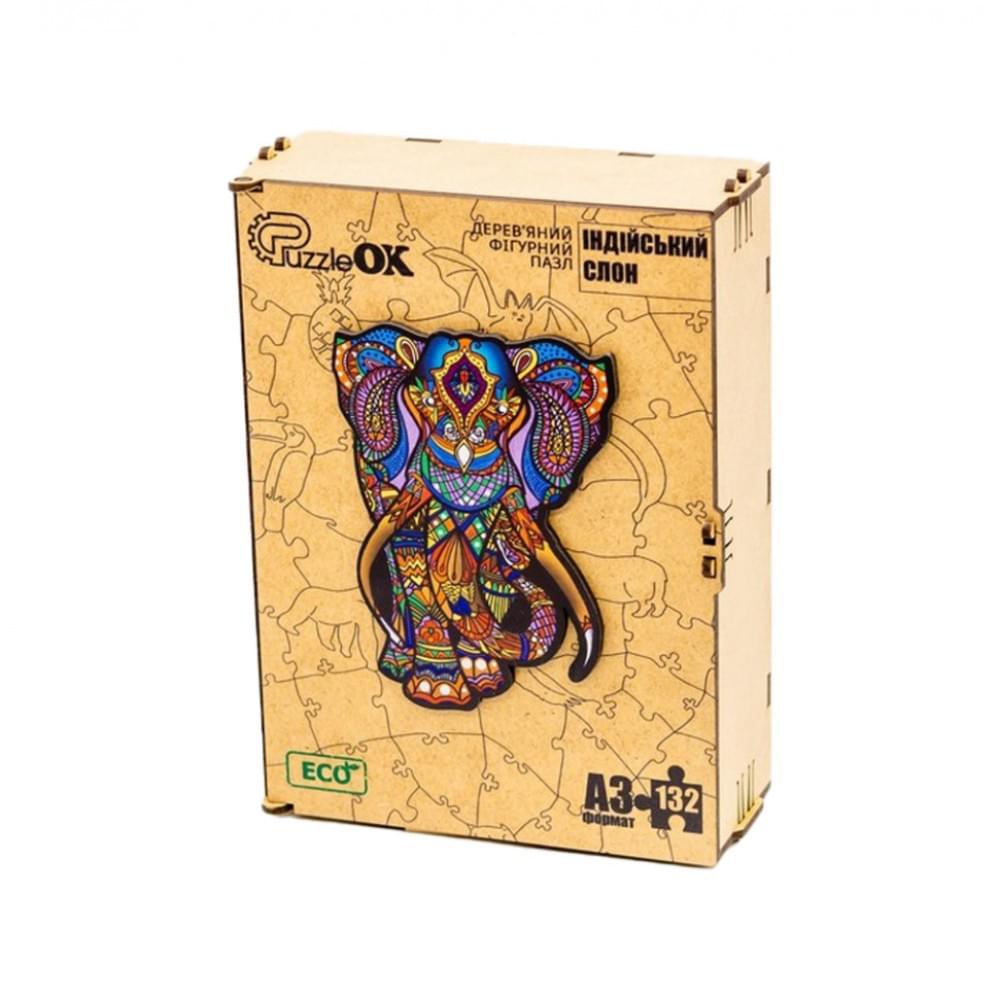 Фігурний дерев'яний пазл A3 "Індійський слон" PuzA3-03121, 132 деталі