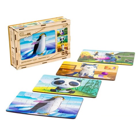 Дитячий дерев'яний Тварини 4 в 1 Puz-10369, 80 елементів