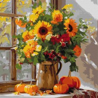 Картина за номерами "Осінній букет із соняхів" ©art_selena_ua KHO5740, 40x40 см