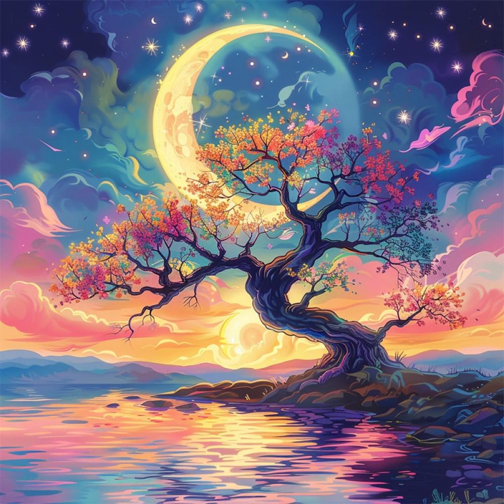 Алмазна мозаїка "Дерево в місячному сяйві" BH019 неповна викладка 25х25 см