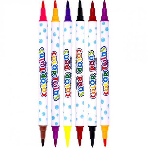 Набір двоколірних фломастерів 6 штук 12 кольорів 8059-12 в пластиковому боксі