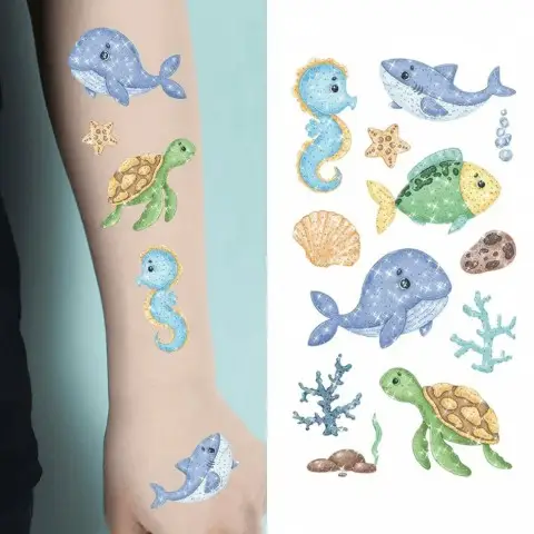 Набір дитячих блискучих тимчасових тату «Морські тварини» kids-tatto-see-set10