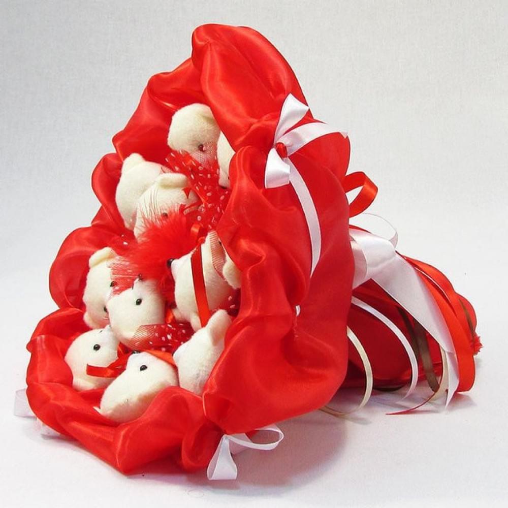 Букет з м'яких іграшок 11 ведмедиків 5281IT червоний