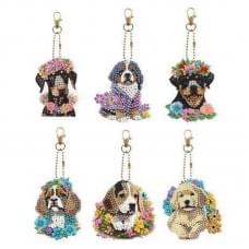 Набір брелків алмазна викладка "Собачки" BR42 з інструментами 6 шт