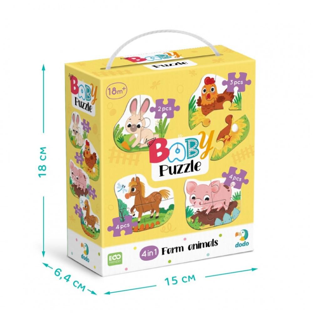 Дитячий пазл 4 в 1 "Baby puzzle. Сільські тварини" DoDo Toys 300686 набір 4 в 1