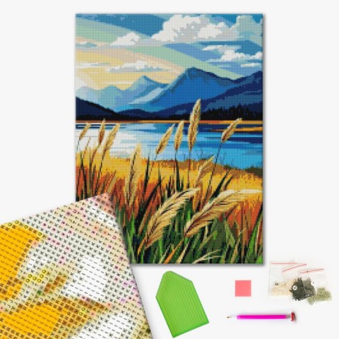 Алмазна мозаїка "Гірський пейзаж з водоймою" DBS1266, 40х50 см