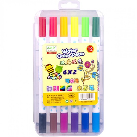 Набір двоколірних фломастерів 6 штук 12 кольорів 8059-12 в пластиковому боксі