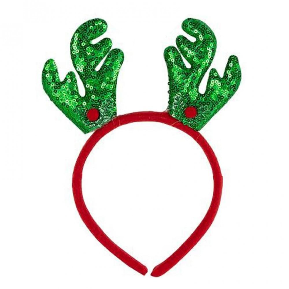 Новорічний обідок "Оленячі ріжкит" 2511(Green) 16,5х14,5 см