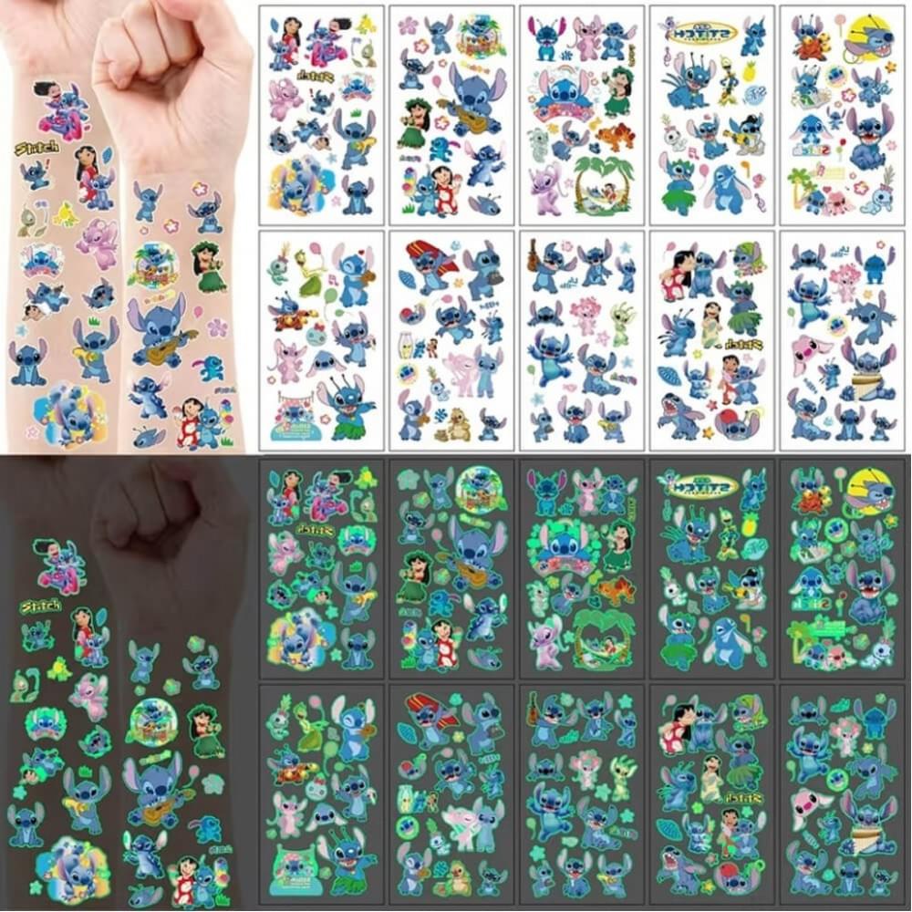 Набір тимчасових татуювань "Стіч" stich-glow-tattoo-10 світяться, 10 аркушів 12х7 см