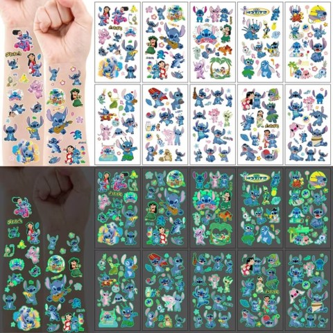 Набір тимчасових татуювань "Стіч" stich-glow-tattoo-10 світяться, 10 аркушів 12х7 см