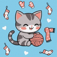 Картина за номерами "Котик і клубочок (картина №2)" ©art_selena_ua KHO1234, 25х25 см