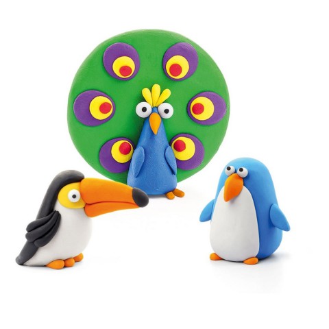 Набір пластиліну "Птахи: Пінгвін, Павлин, Тукан" ЛІПАКА 60026-UA01 самостійно твердіє