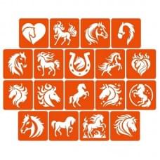 Набір трафаретів для біо-тату "Коні" horses_5x5_18_1, 5х5 см