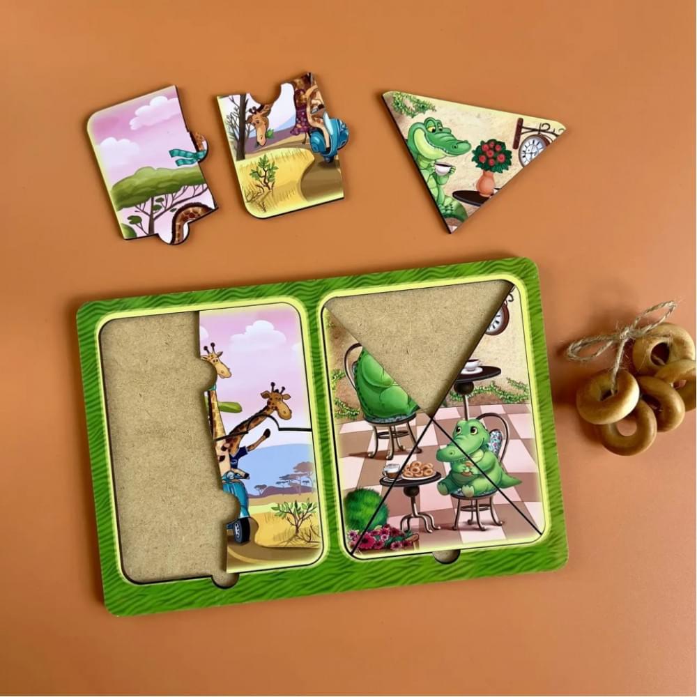 Дерев'яний пазл-вкладиш "Жирафи та крокодили" Ubumblebees (ПСД185) PSD185 в рамці