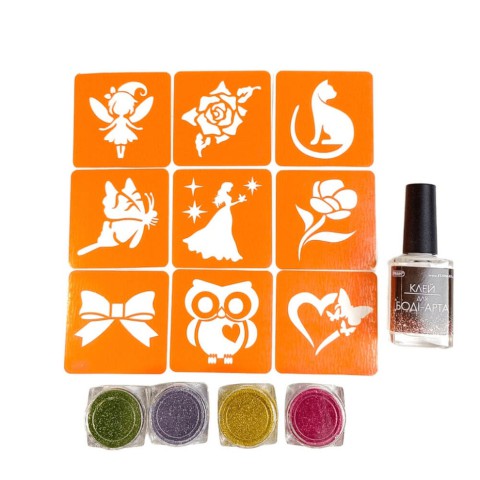 Набір для біо-тату "Для дівчаток #3 - гліттер" set-girls-3-glitter 9 трафаретів