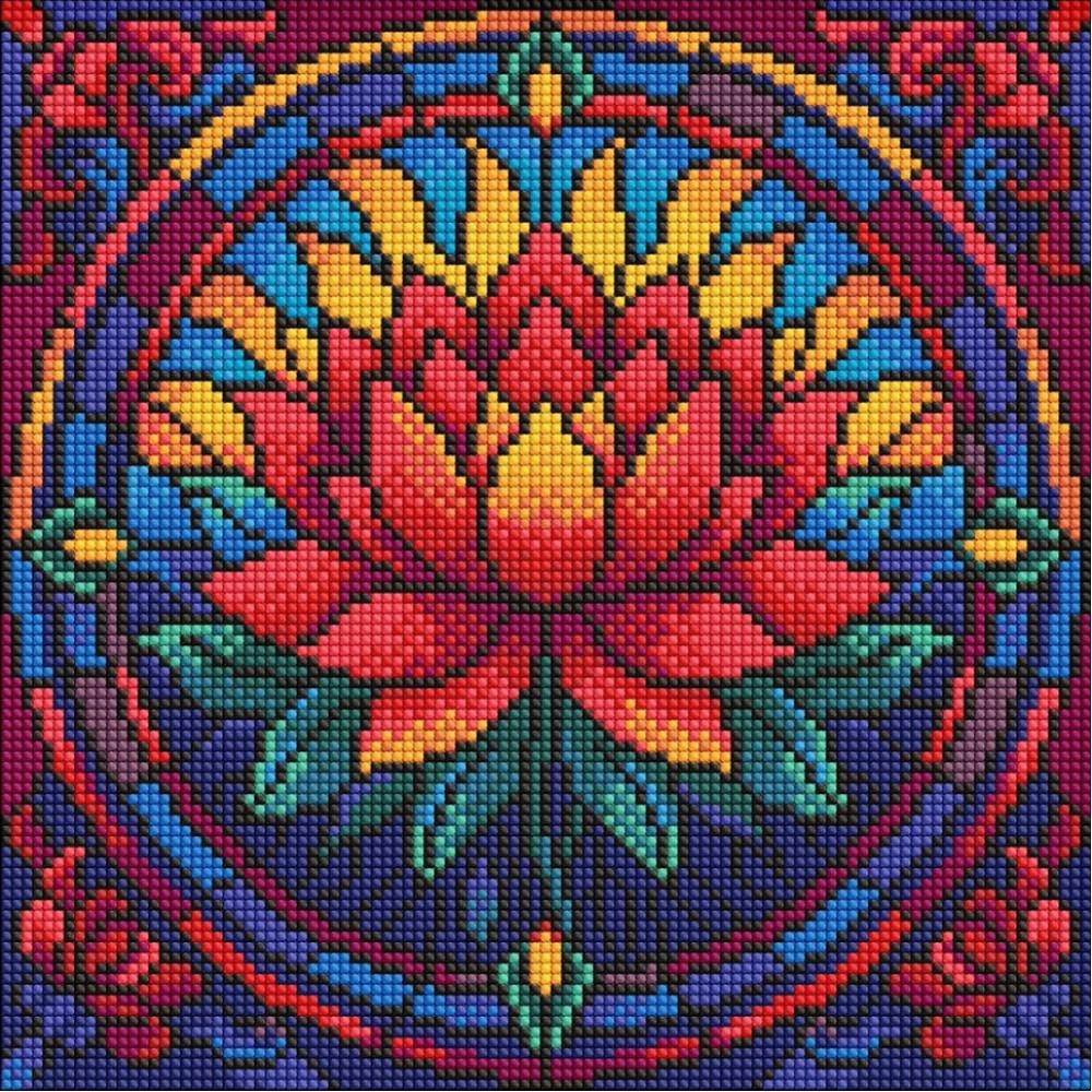 Алмазна мозаїка "Вітраж. Лотос" ©art_selena_ua AMO8330, 30х30 см