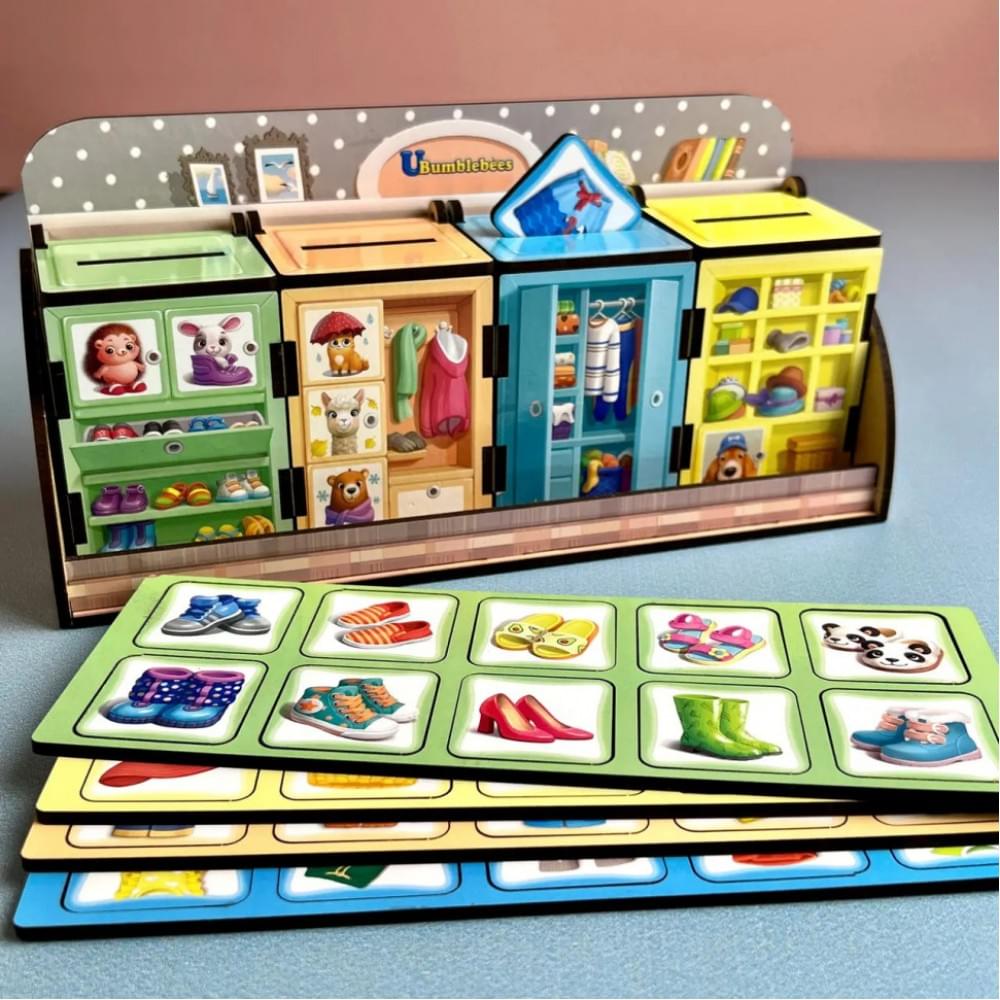 Дерев'яна настільна гра "Шафи з одягом" Ubumblebees (ПСД061) PSD061 сортер-комодик