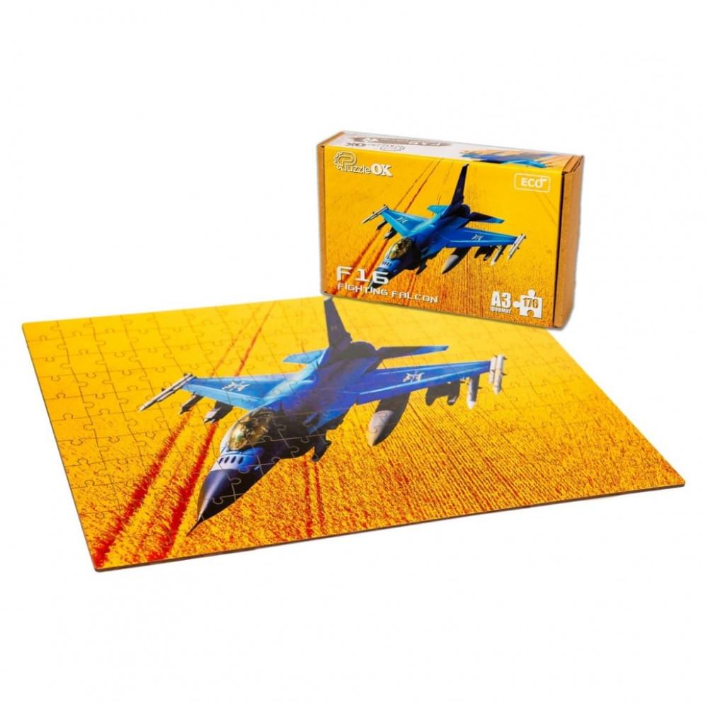Фігурний дерев'яний пазл A3 "F16 Fighting Falcon" PuzA3-02023, 176 елементів