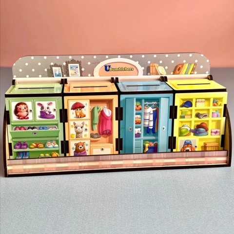 Дерев'яна настільна гра "Шафи з одягом" Ubumblebees (ПСД061) PSD061 сортер-комодик