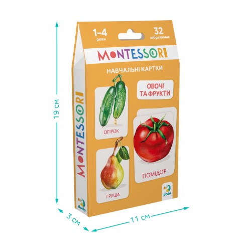 Дитячий набір навчальних карток Монтессорі "Овочі та фрукти" DoDo Toys 301232, 32 зображення