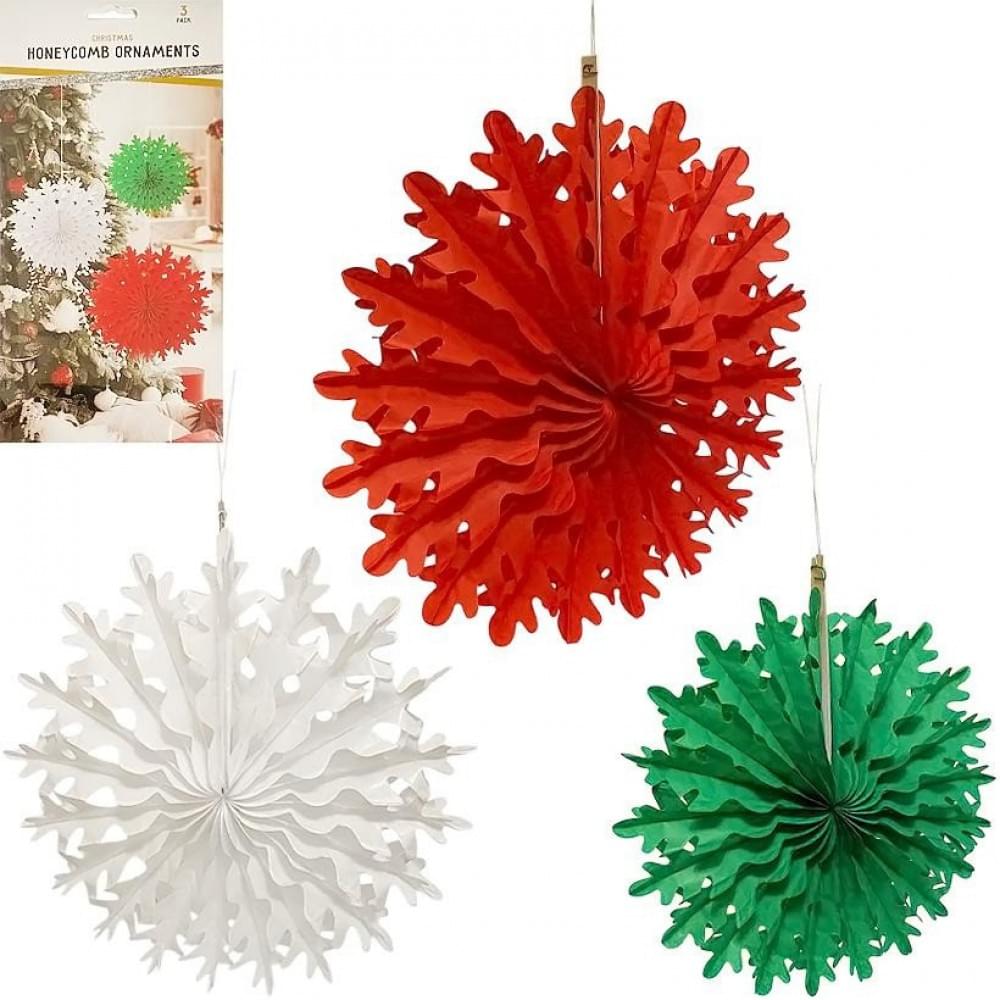 Набір підвісних паперових новорічних прикрас "Сніжинка" Bambi CG-9, 3 шт