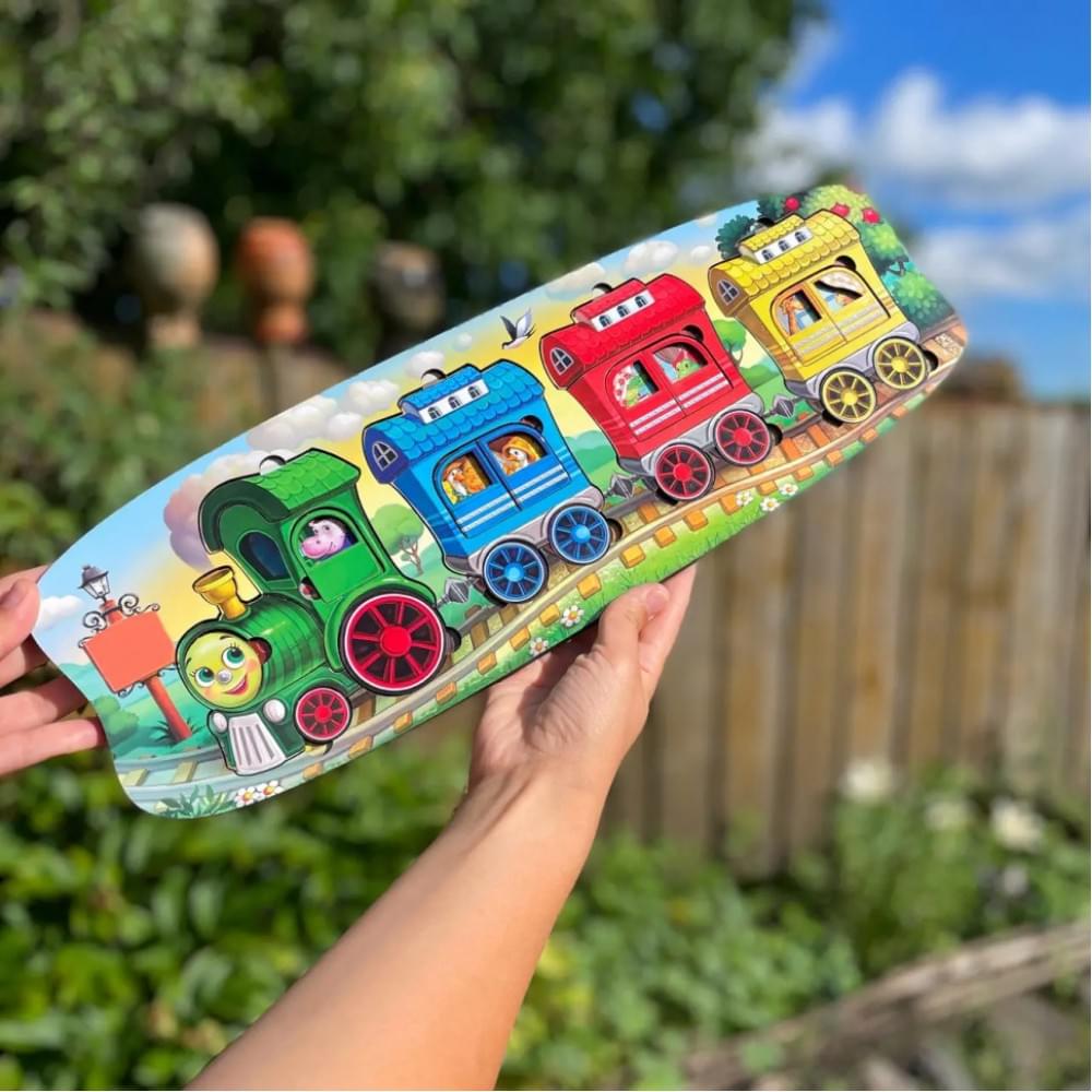 Дерев'яний сортер "Веселий паровозик-3 вагони" Ubumblebees (ПСФ019) PSF019 пазл-вкладиш