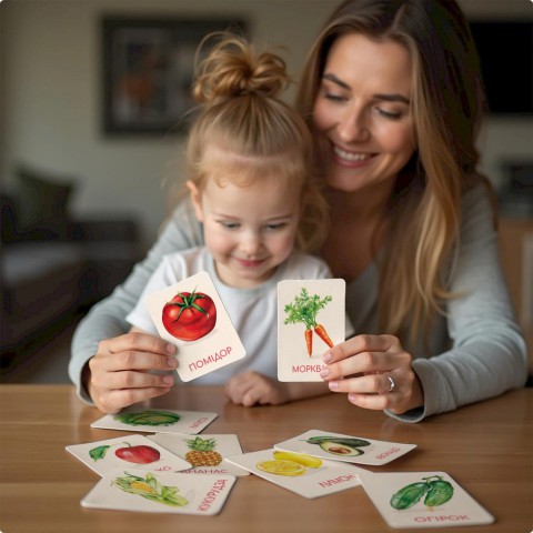 Дитячий набір навчальних карток Монтессорі "Овочі та фрукти" DoDo Toys 301232, 32 зображення