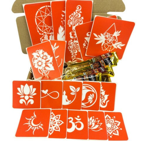 Набір кольорової хни з трафаретами для біо-тату №6 color-henna-set-06
