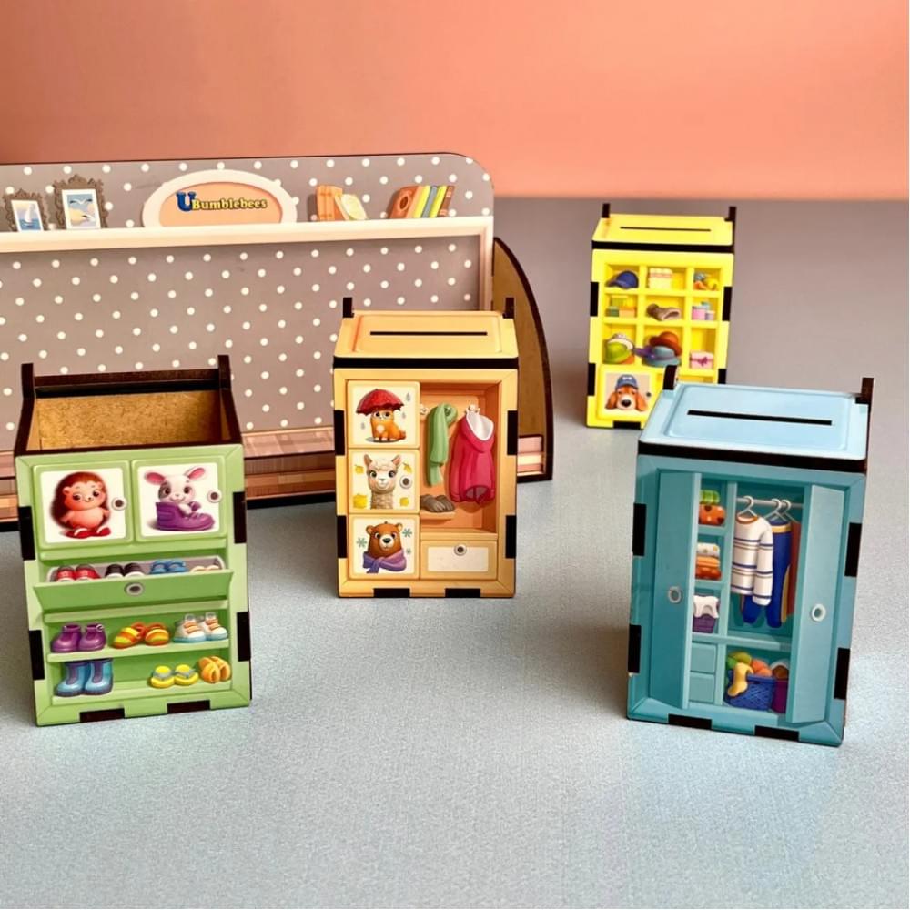 Дерев'яна настільна гра "Шафи з одягом" Ubumblebees (ПСД061) PSD061 сортер-комодик