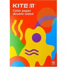 Набір кольорового паперу Kite K22-250-2 двосторонній, 15 аркушів, 15 кольорів