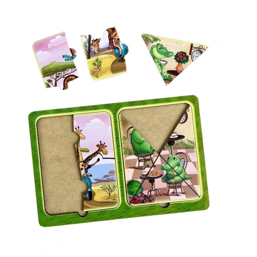 Дерев'яний пазл-вкладиш "Жирафи та крокодили" Ubumblebees (ПСД185) PSD185 в рамці