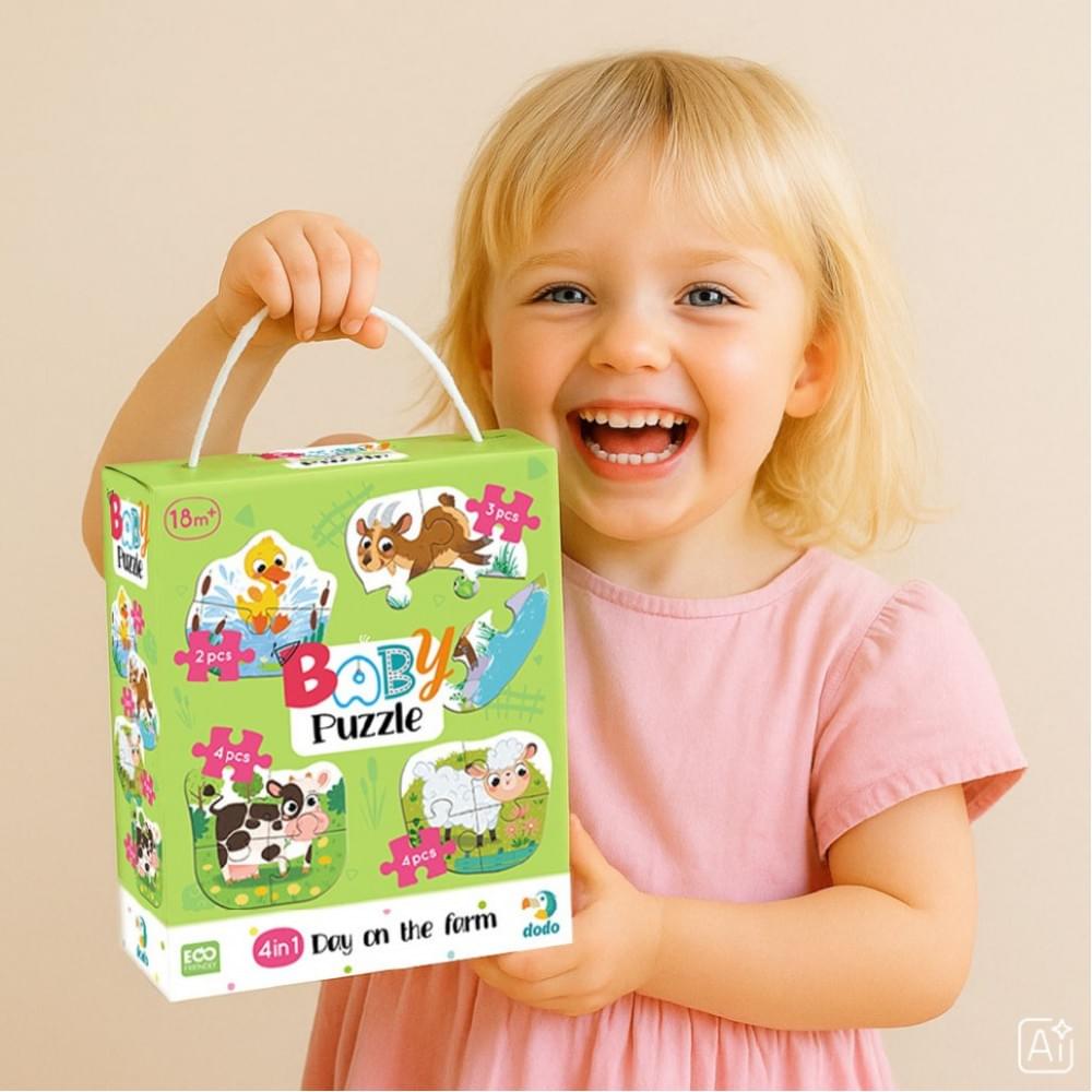 Дитячий пазл 4 в 1 "Baby puzzle. День на фермі" DoDo Toys 300687 набір 4 в 1