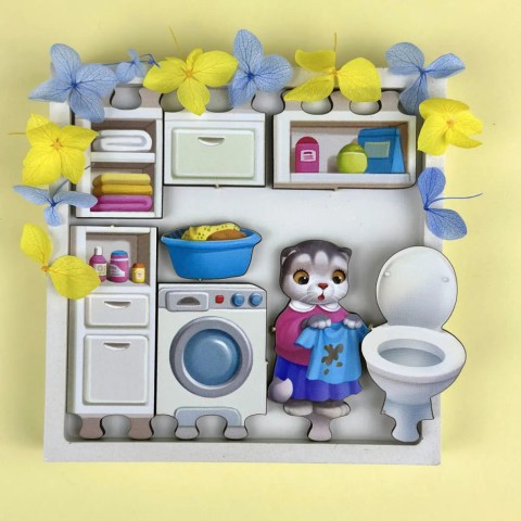 Дерев'яний пазл-вкладиш "Котячий літній будинок" (ПСД272) PSD272