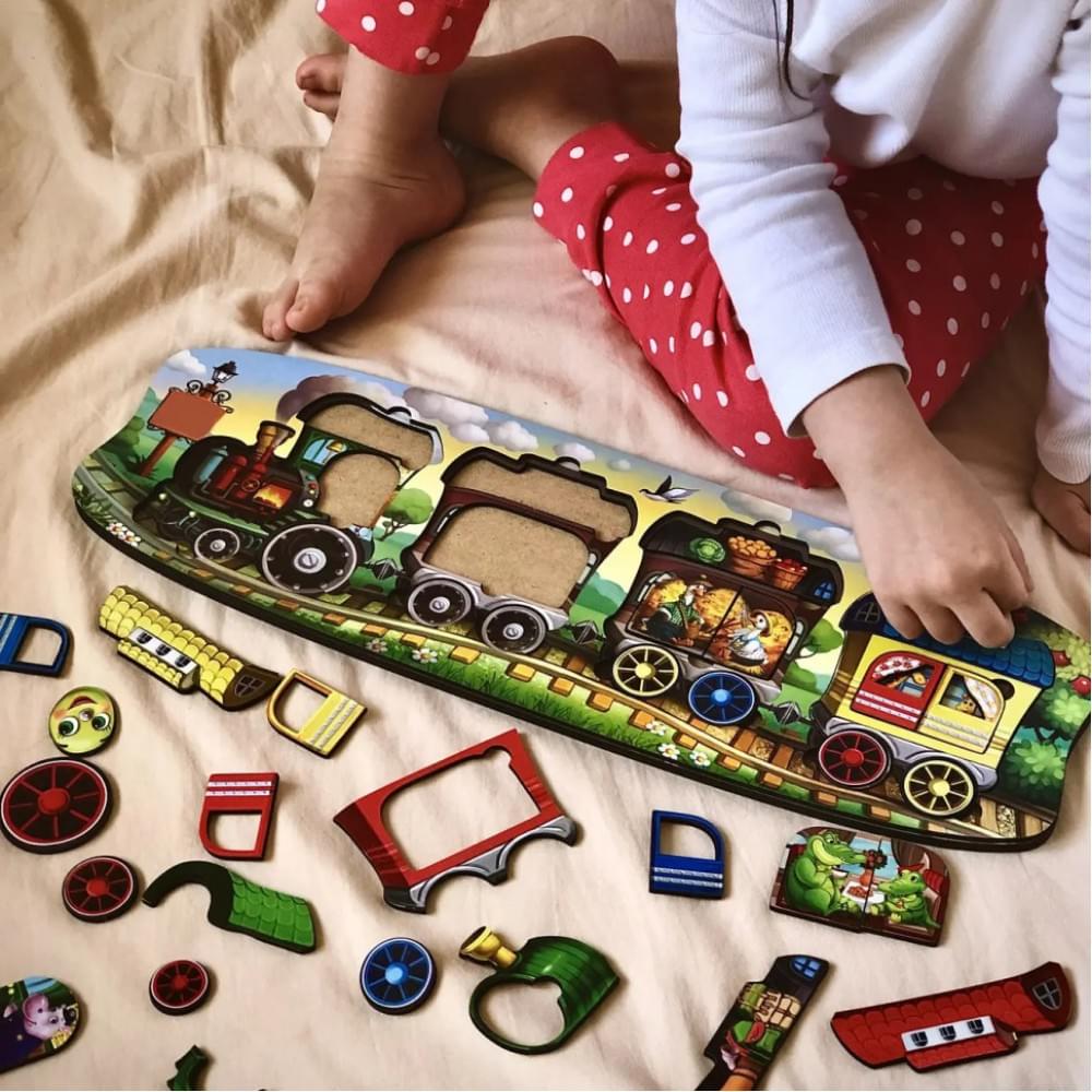 Дерев'яний сортер "Веселий паровозик-3 вагони" Ubumblebees (ПСФ019) PSF019 пазл-вкладиш