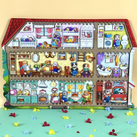 Дерев'яний пазл-вкладиш "Котячий літній будинок" (ПСД272) PSD272