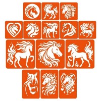Набір трафаретів для біо-тату "Коні - великий мікс" horses-big-mix 10х10 см