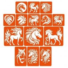 Набір трафаретів для біо-тату "Коні - великий мікс" horses-big-mix 10х10 см